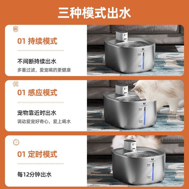image-Pet Water Fountain Cat Dog Stainless Steel 4000mAh
