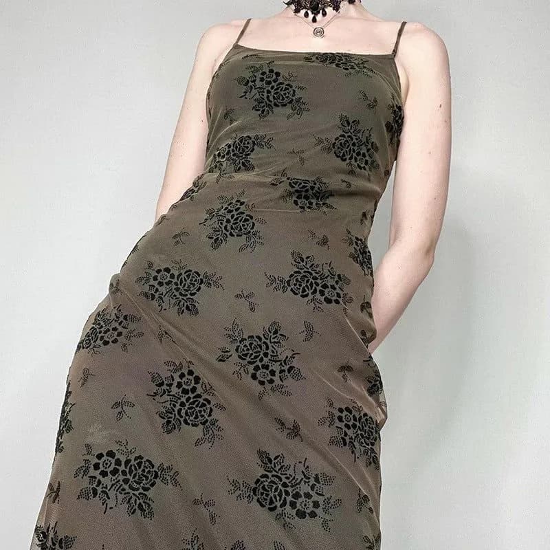image-Cold and dirty dirty wind suspender dress female 2022 summer European and American dark printing new mid-length skirt one piece on behalf of
