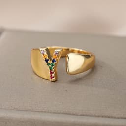image-Retro Zirconia 26 Letter Adjustable Ring - Personalized Fashion Design