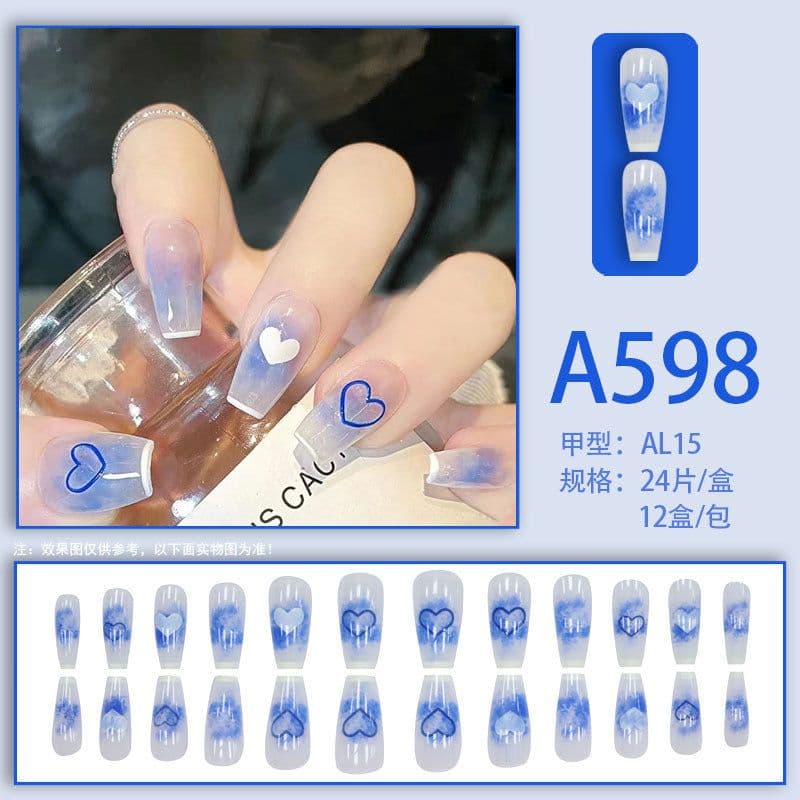 image-Winter fresh and simple pure lust style bride dance wear nails rainbow love rose fake nails wholesale