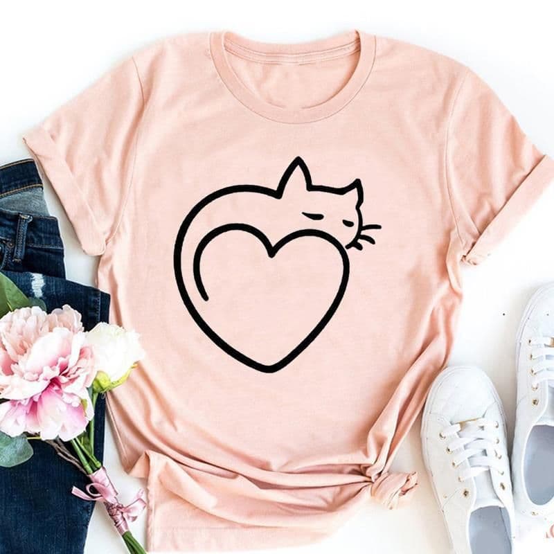 image-Cute Cat Print T-Shirt - Milk Silk 5XL Short Sleeve