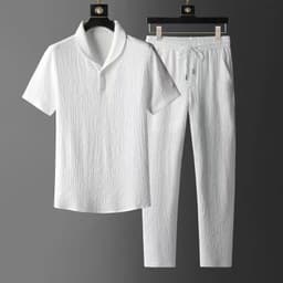 image-Men's Casual Suit Short-Sleeve - White/Black
