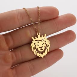 image-Gissen Crown Lion Pendant Necklace - Steel