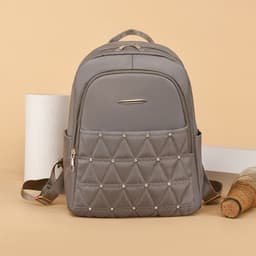 image-Large Capacity Women's Oxford Cloth Rhombus Backpack - Black