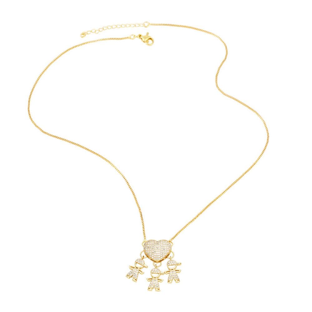 image-Heart Zircon Pendant Necklace - Copper Box Chain Women's