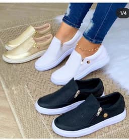 image-Casual Fashion Flat Zipper Sneakers 36-43 - Spring/Autumn 2023 Gold Black White