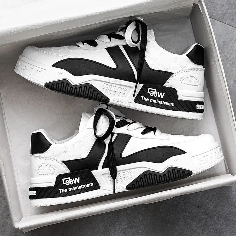 image-Men's Black Lace-Up Sneakers - Low-Top Casual