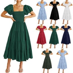 image-Summer Cross-Border Women's Dress - Square Collar Backless Puff Sleeves (54 characters)