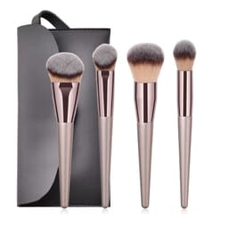 image-Champagne Gold Makeup Brush Set With Gray Cosmetic Bag 14 Pieces