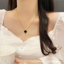 image-v gold 925 silver Fanjia four-leaf clover necklace high version women's thick plated 18k single flower pendant natural fritillary chalcedony