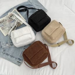 image-Furry One-Shoulder Bag - Brown Small Square Plush