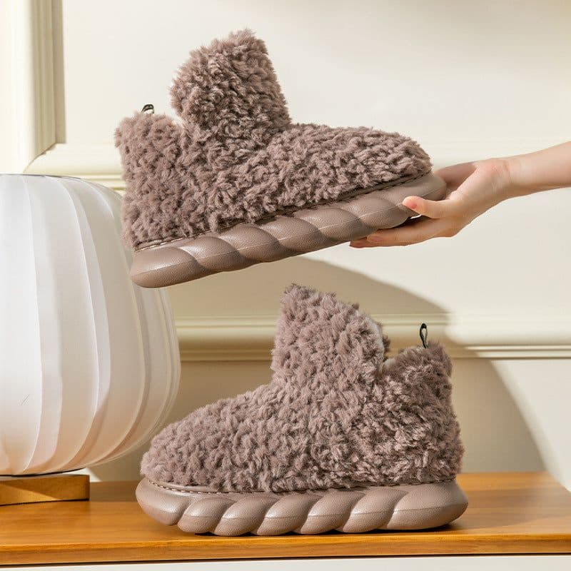 image-High-top bag heel cotton slippers winter plus velvet warm men and women couples home indoor and outdoor non-slip soft bottom fur cotton shoes