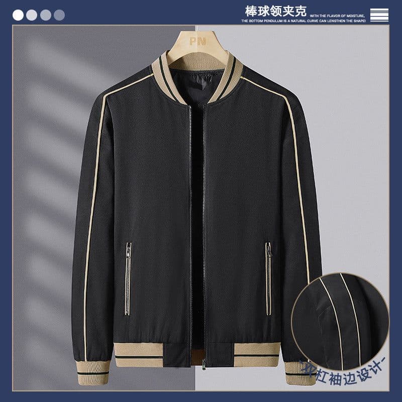 image-Men's Baseball Jacket - Black Polyester 5XL
