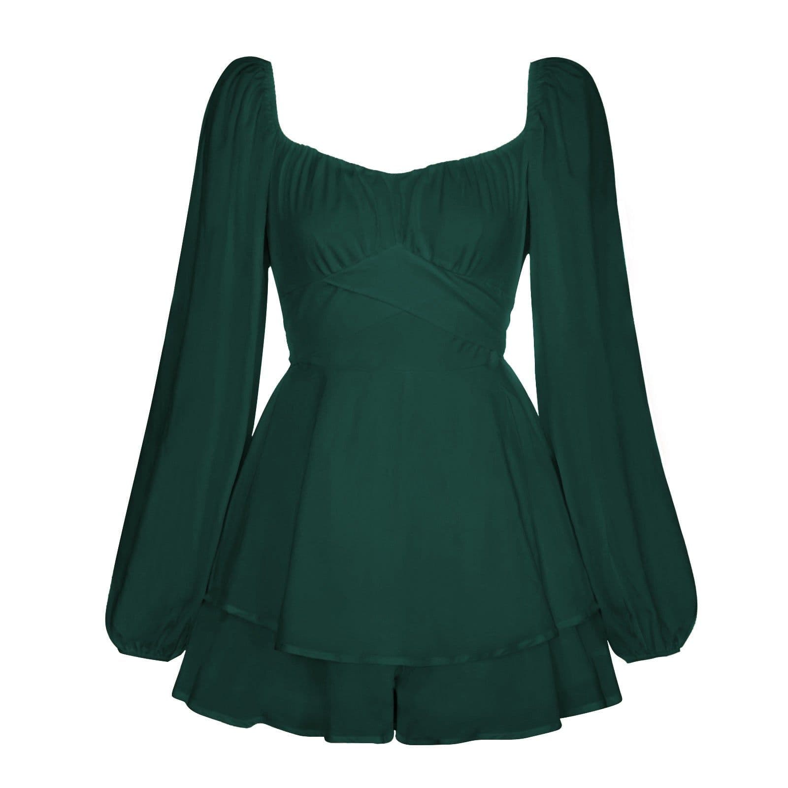 image-Women's Solid Color Long Sleeve Strappy Jumpsuit Ruffles