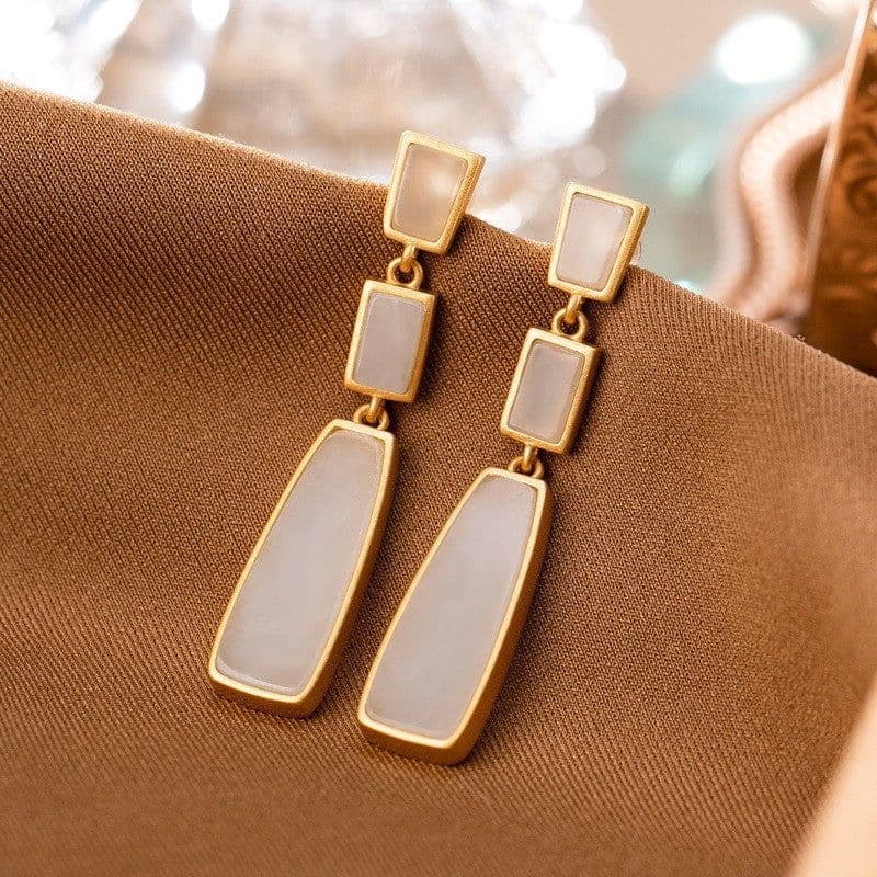 image-S925 Sterling Silver Hetian Jade Earrings Women