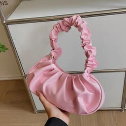 image-Korean Version Women's PU Cloud Pleated Bag - Gold Solid Color