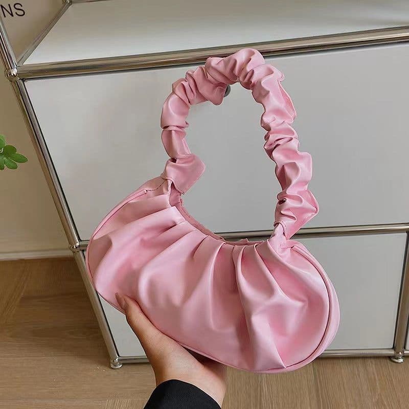 image-Korean Version Women's PU Cloud Pleated Bag - Gold Solid Color