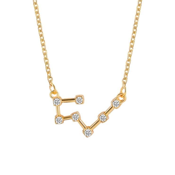 image-Yulu 12-Constellation Diamond Necklace Alloy Clavicle Chain - Brown