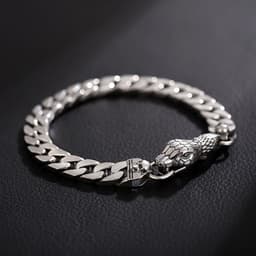 image-Cuban Chain Bracelet - Men's Silver Snake Trendy Hip-Hop
