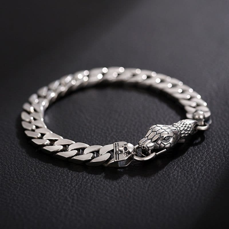 image-Cuban Chain Bracelet - Men's Silver Snake Trendy Hip-Hop