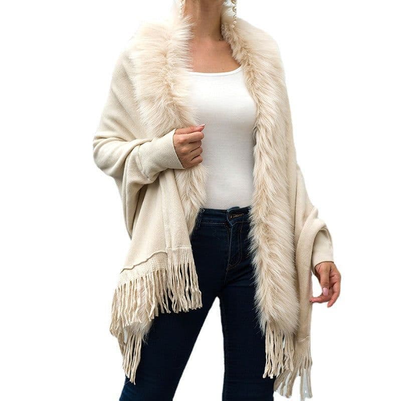image-MONDORIO Cape Cardigan - Khaki Wool Tassel
