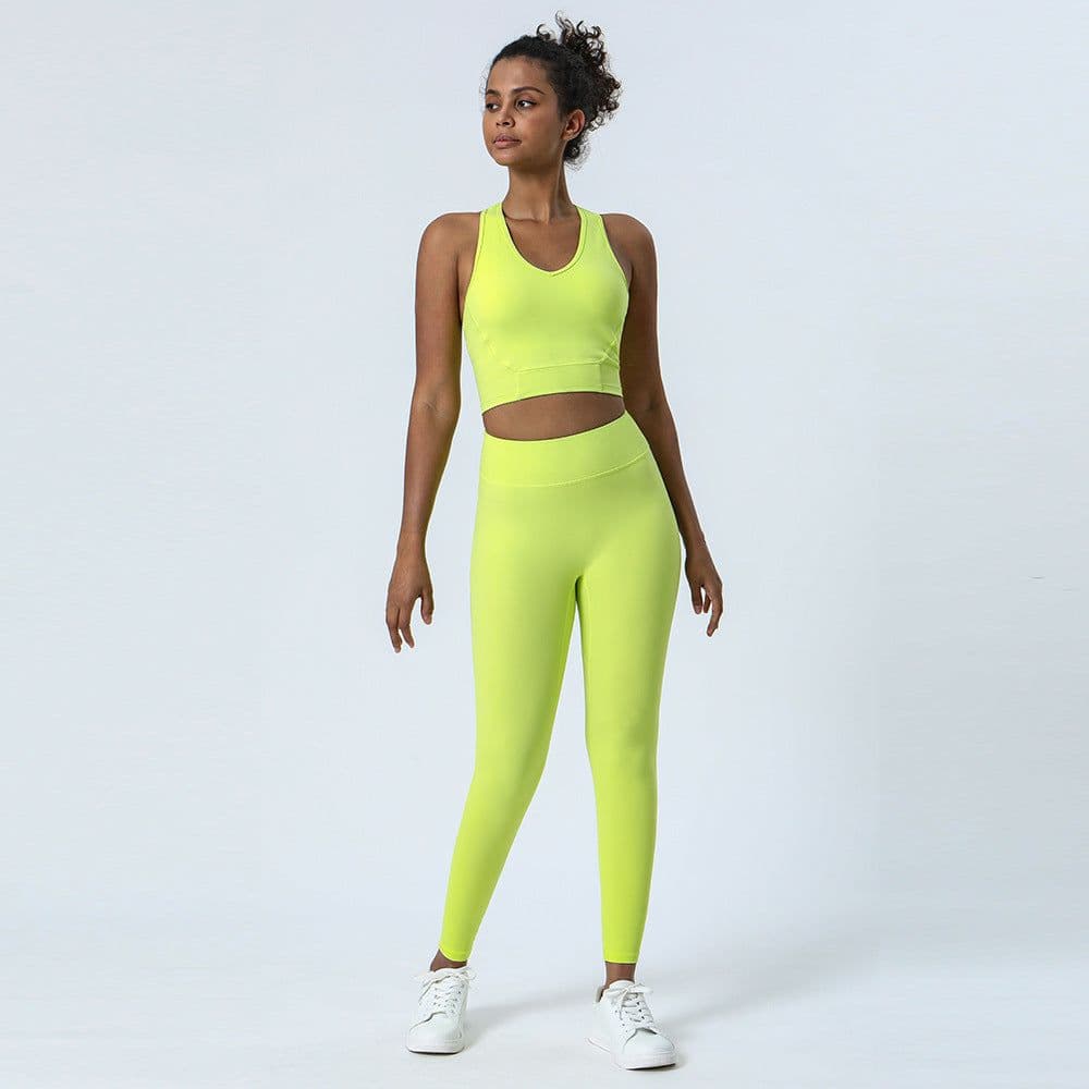 image-Women's High Waist Yoga Pants Set - Nude