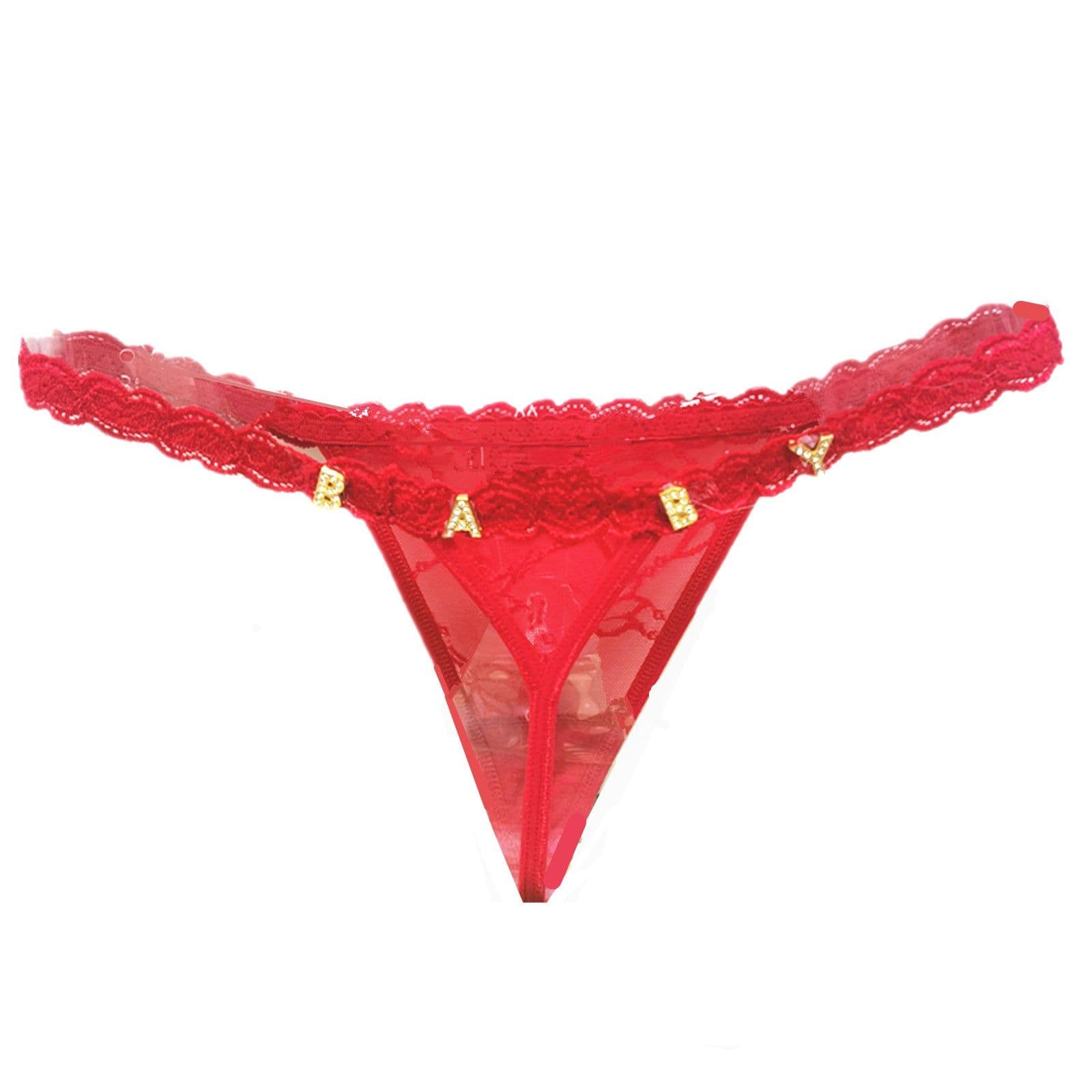 image-Women's Lace Thong - Heart Pattern Transparent with Rhinestone