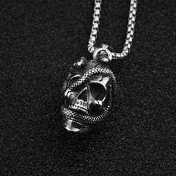 image-Titanium Steel Skull Snake Pendant Necklace