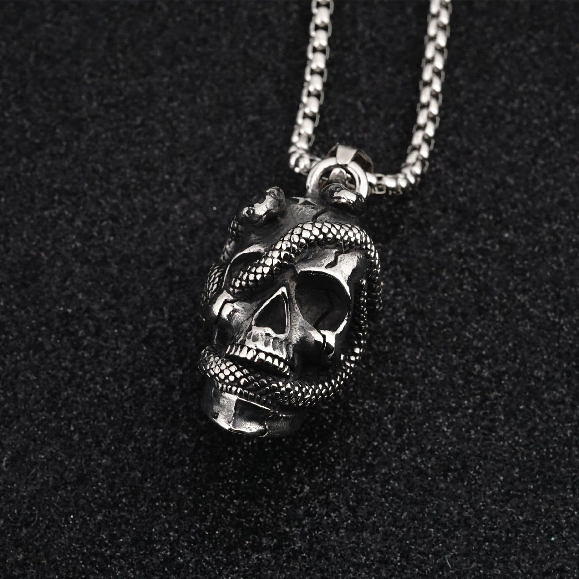 image-Titanium Steel Skull Snake Pendant Necklace