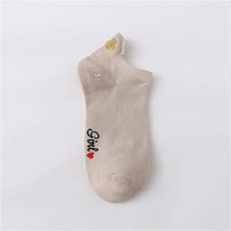 image-Women's Cotton Boat Socks - Embroidered Heart Khaki