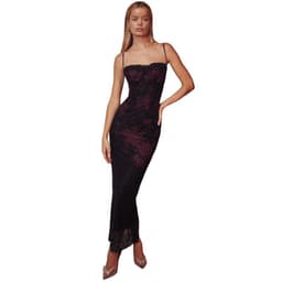 image-Sleeveless Lace Dress - Claret L Long Skirt
