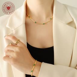 image-European and American celebrities ins style does not fade color inlaid zircon necklace personalized bracelet electroplating 18K gold fashionable jewelry set