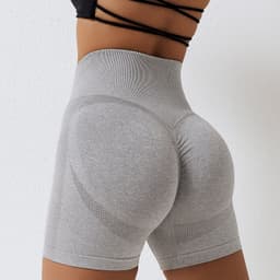 image-Light Gray Yoga Shorts - High Waist Women's Fitness