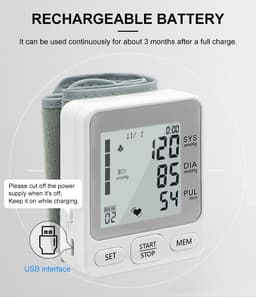 image-Wrist Blood Pressure Monitor - USB Rechargeable Voice TK-W202