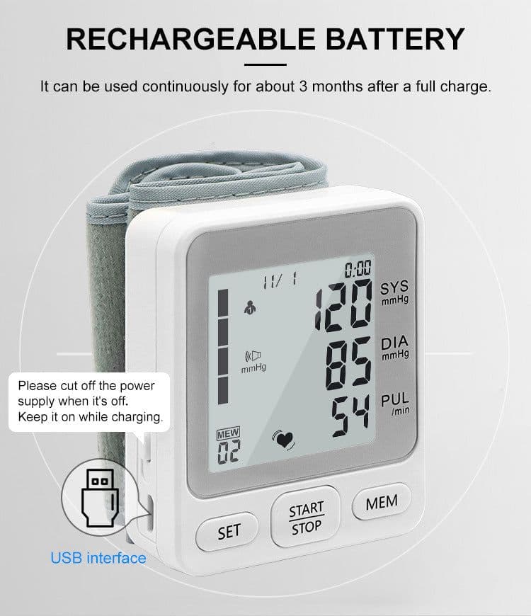 image-Wrist Blood Pressure Monitor - USB Rechargeable Voice TK-W202