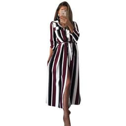 image-Striped Long-Sleeve Strappy Dress