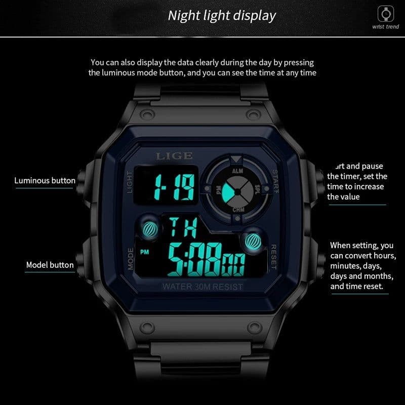 image-Lige LG8921 Electronic Watch - 40mm Silver 30M Water-Resistant