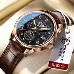 image-POEDAGAR 908 Quartz Men's Leather Waterproof Watch, 40mm
