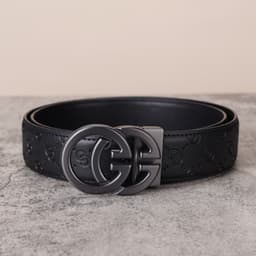 image-Men's Genuine Leather Belt - Black Smooth Buckle