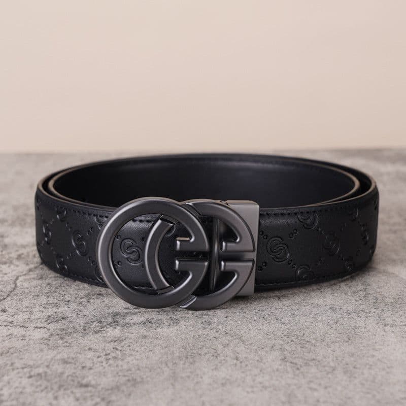 image-Men's Genuine Leather Belt - Black Smooth Buckle