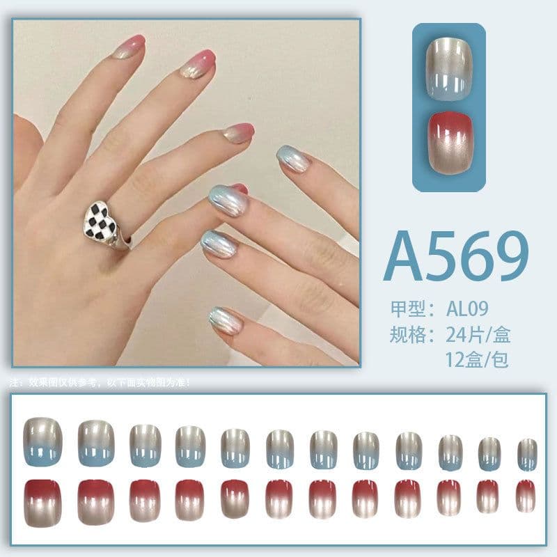 image-Winter fresh and simple pure lust style bride dance wear nails rainbow love rose fake nails wholesale