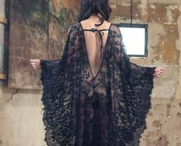 image-7195 Super large positioning flower eyelash lace beach blouse, loose long robe, long holiday skirt