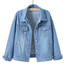 image-Women's Denim Jacket - Dark Blue Short Casual