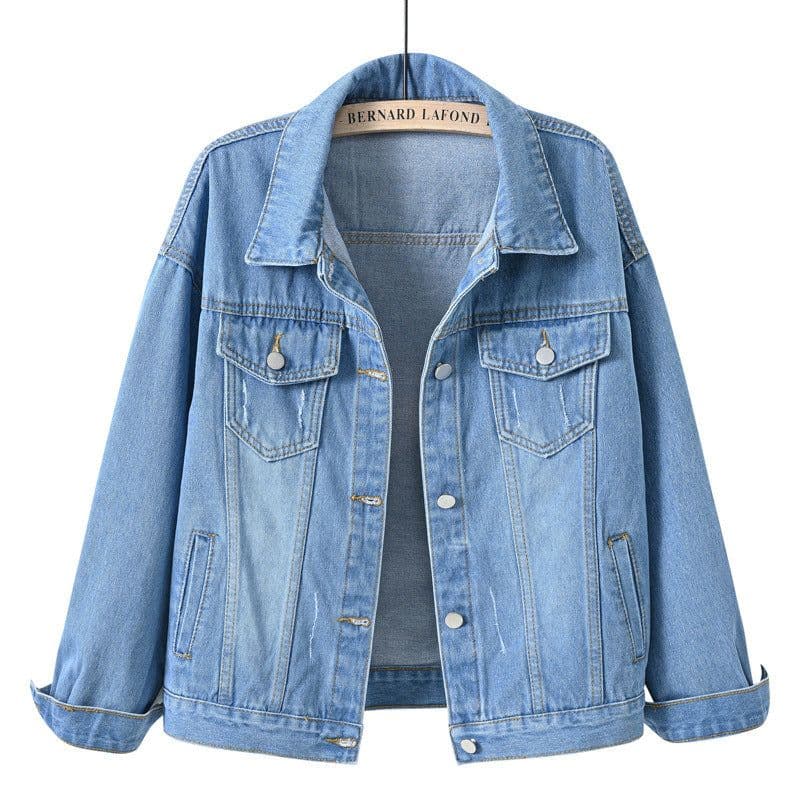 image-Women's Denim Jacket - Dark Blue Short Casual