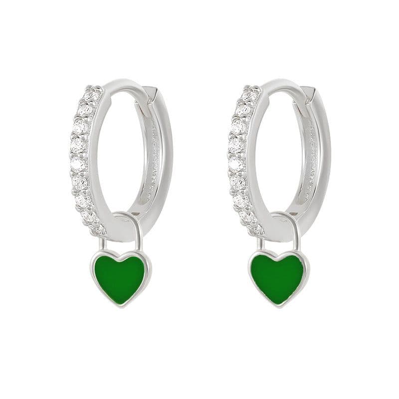 image-S925 Heart-Shaped Earrings - Platinum-White Oil Drop