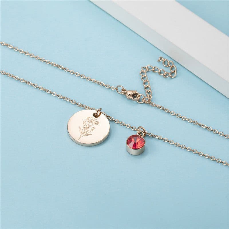image-Source Manufacturer Fashion Stainless Steel Necklace European and American Flower Twelve Birthstone Necklace Jewelry Female Titanium Steel Necklace