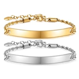 image-Trendy QUR Gold Stainless Steel Bracelet, Women's Curved Twist, Engrave Logo