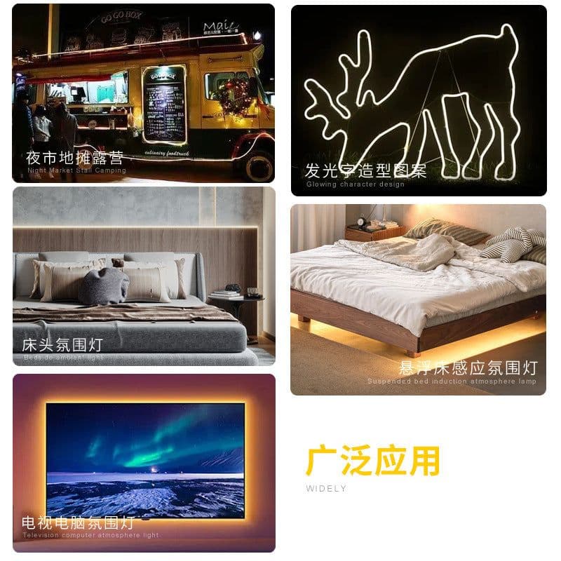 image-LED Light Strip 5V USB Flexible Neon Strip, 6W/m Bright, RGB Symphony, Waterproof