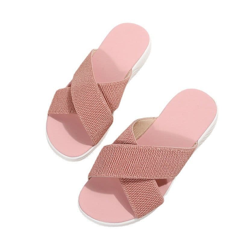 image-2023 new large size foreign trade women's shoes cross solid color casual thick bottom cross-border women's foreign wear slippers female hyn