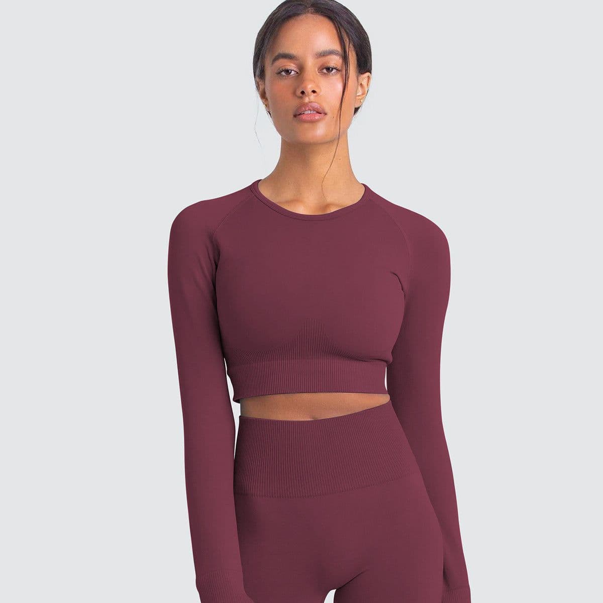 image-Women's Long Sleeve Yoga Top - Black Nylon Spandex